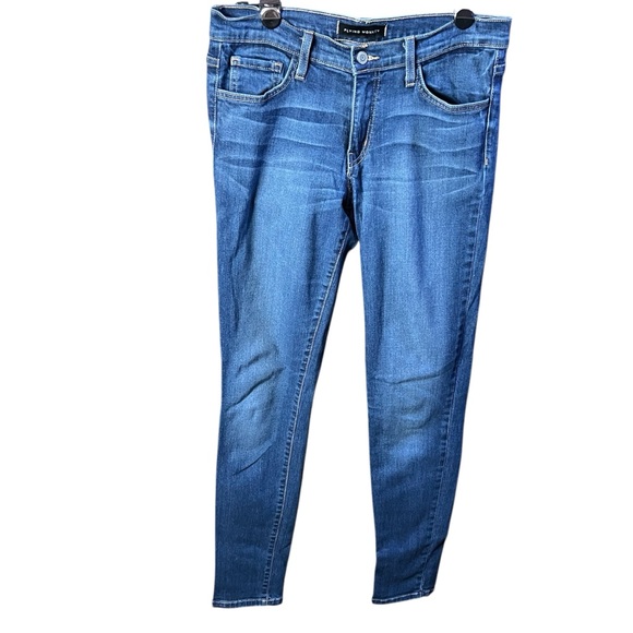 Flying Monkey Jeans Womens 29 Blue Ankle Denim Raw Hem Whisker Skinny Stretch - Picture 1 of 12